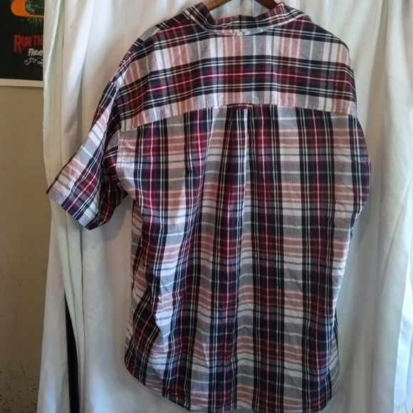 Gant XXL Plaid Short Sleeve Button Down Shirt in Burgundy Navy White Seersucker - Picture 2 of 5